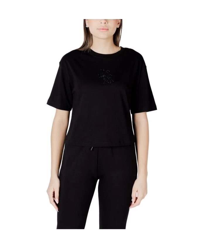 

Черная хлопковая футболка, женский фасон Armani Exchange, черный