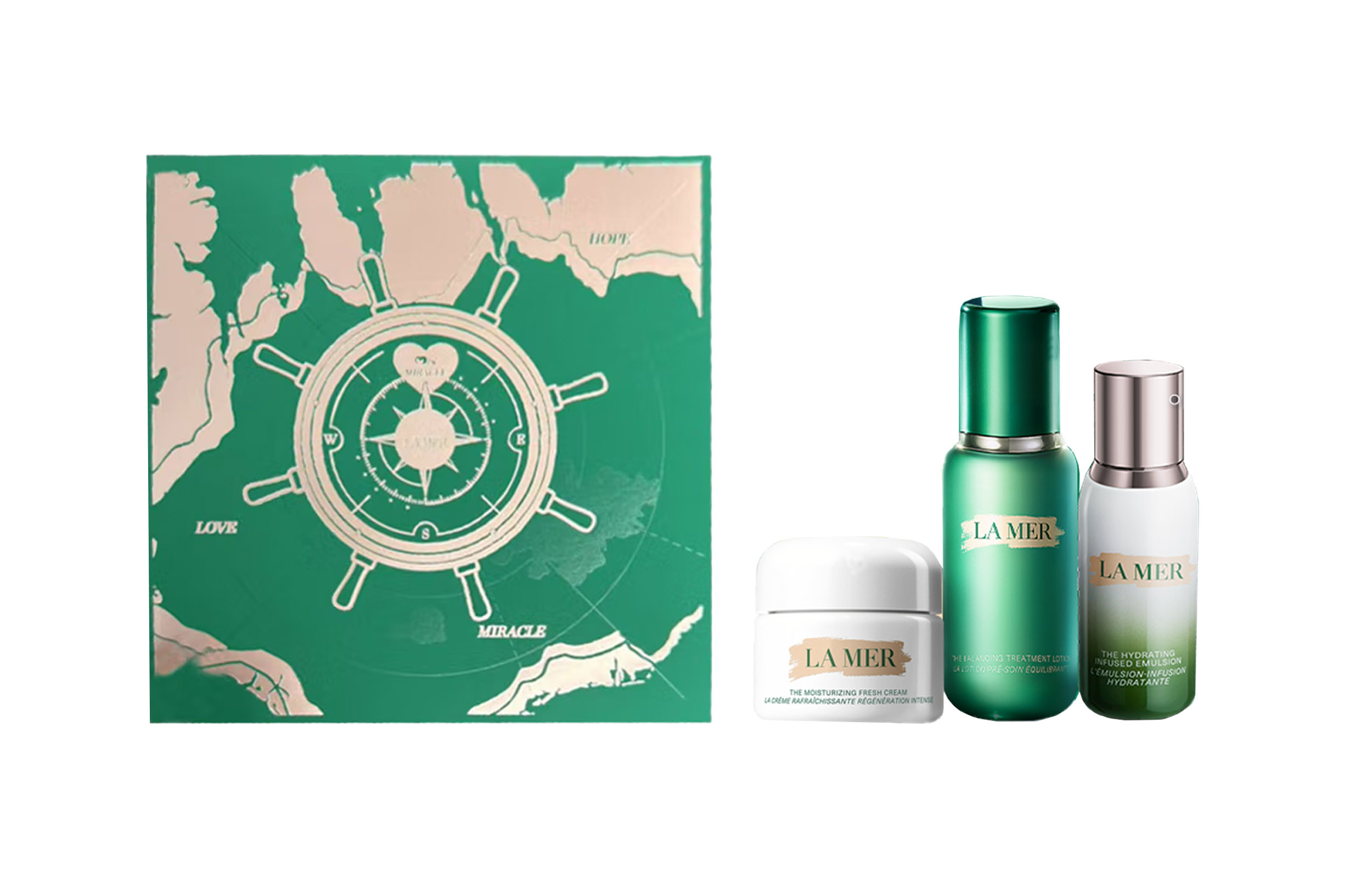 

HAILANZHIMI эмульсия безупречная in time share набор для ухода за кожей увлажняющий успокаивающий 30мл+150мл+50мл LA MER