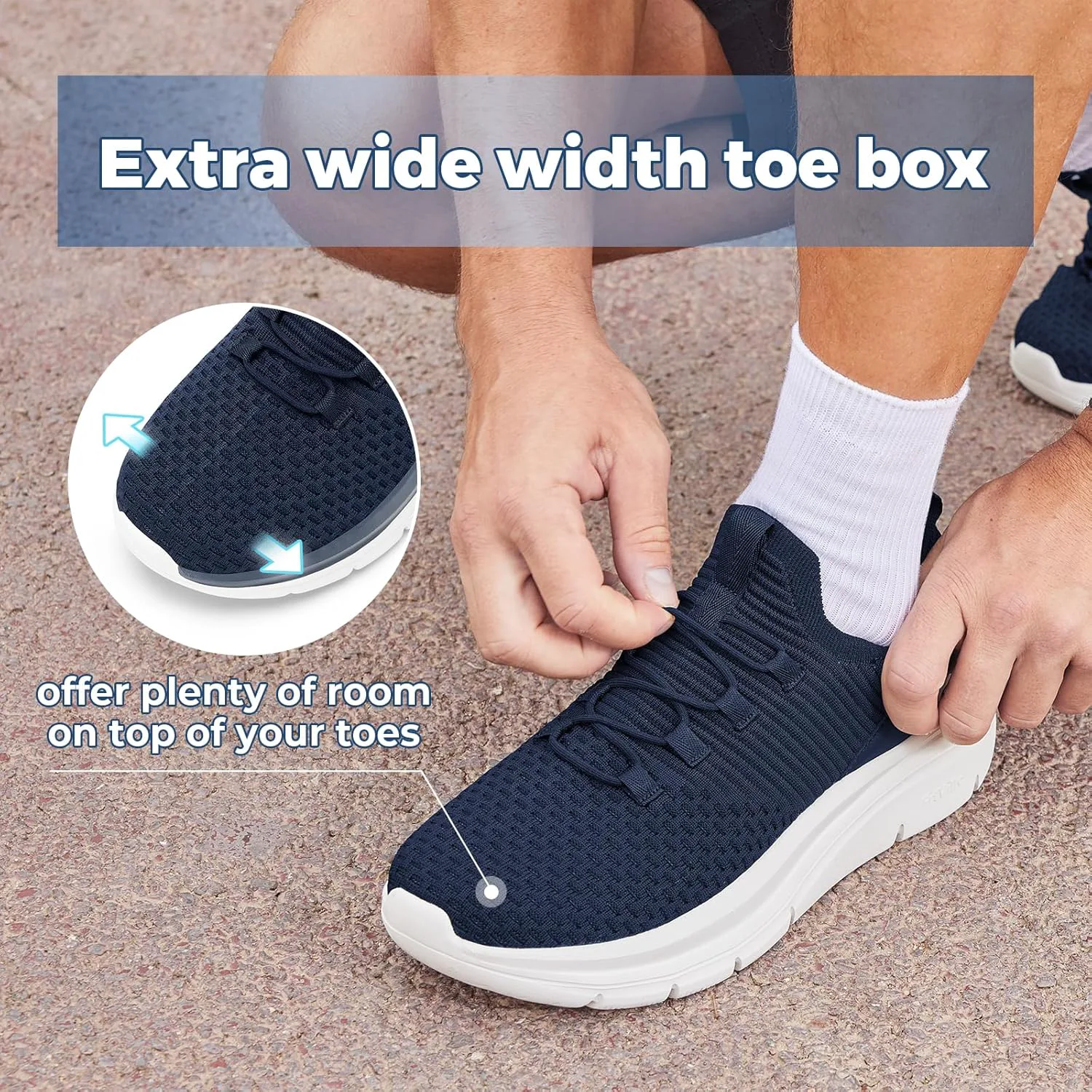 Мужские слипоны FitVille Extra Wide, легкие и дышащие с максимальной амортизацией, синий — фото 4