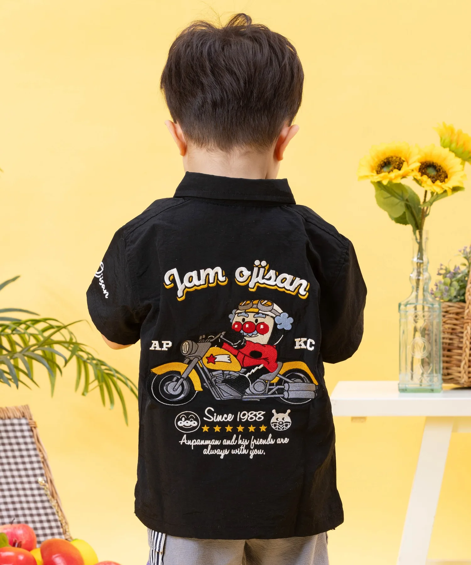 Детская коллекция ANPANMAN/(K) Футболка с вышивкой "Мотоцикл дяди Джема" Anpanman Kids Collection, black