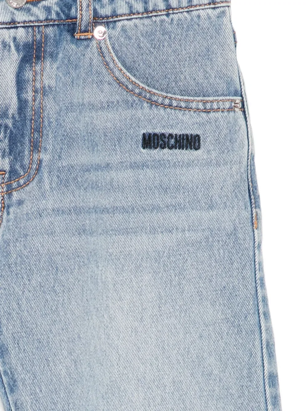 Потертые джинсовые шорты Moschino Kids, синий — фото 3