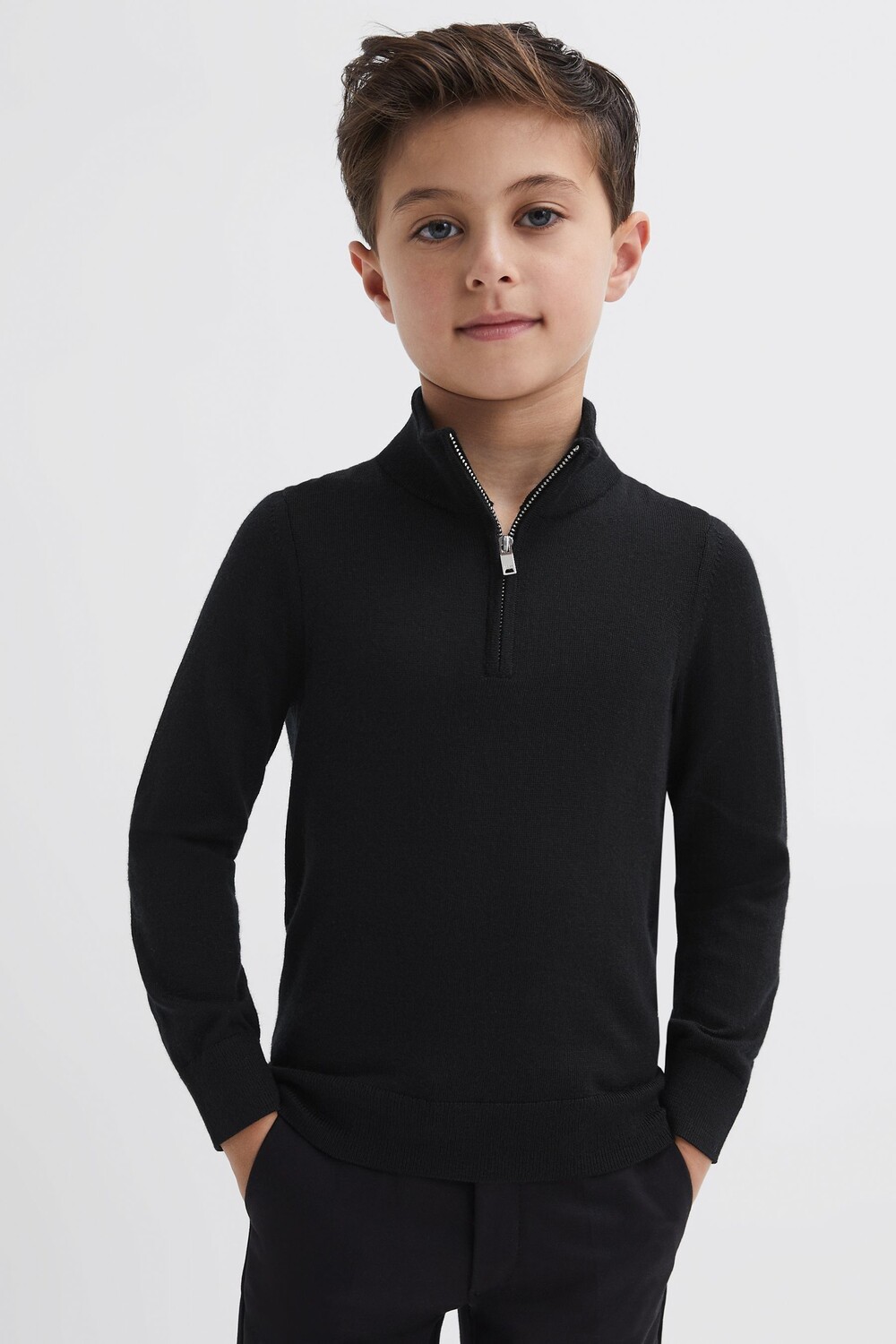

Вязаный свитер для зала на молнии Reiss, черный