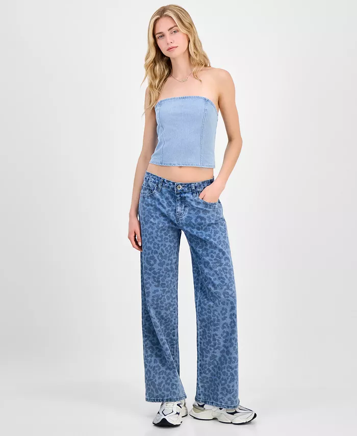 

Джинсы широкие с леопардовым принтом в тон для подростков Gogo Jeans, синий