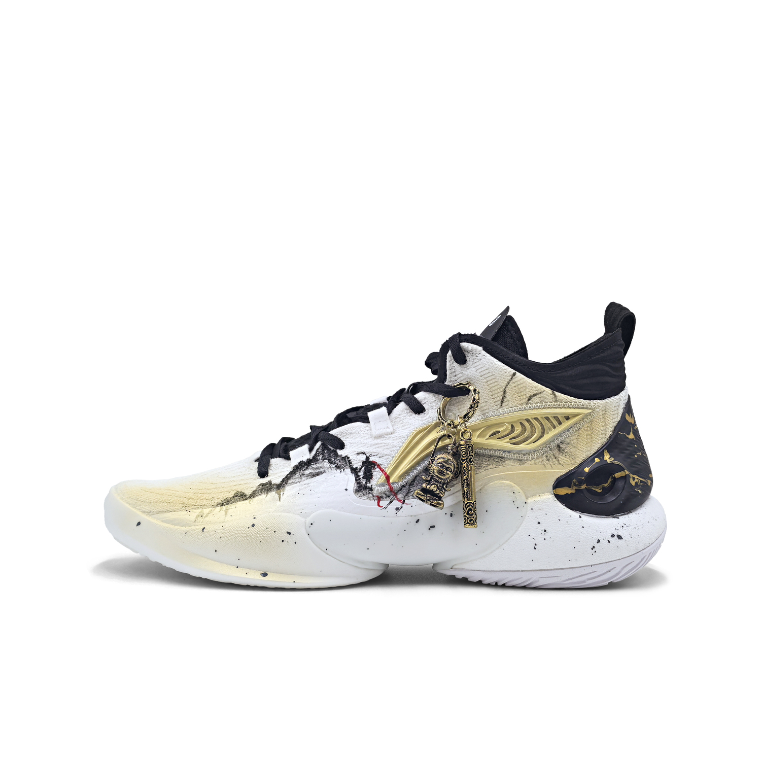 

ЛиНинг ЮШуай 18 амортизирующие противоскользящие и износостойкие поддерживающие баскетбольные кроссовки мид-топ мужские бело-золотые