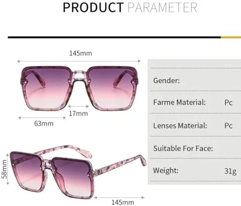 

Большие квадратные солнцезащитные очки в винтажном стиле для женщин, фиолетовые, зеленые, розовые, с защитой от УФ-излучения UV400, для мужчин и женщин MTZJH, Pink