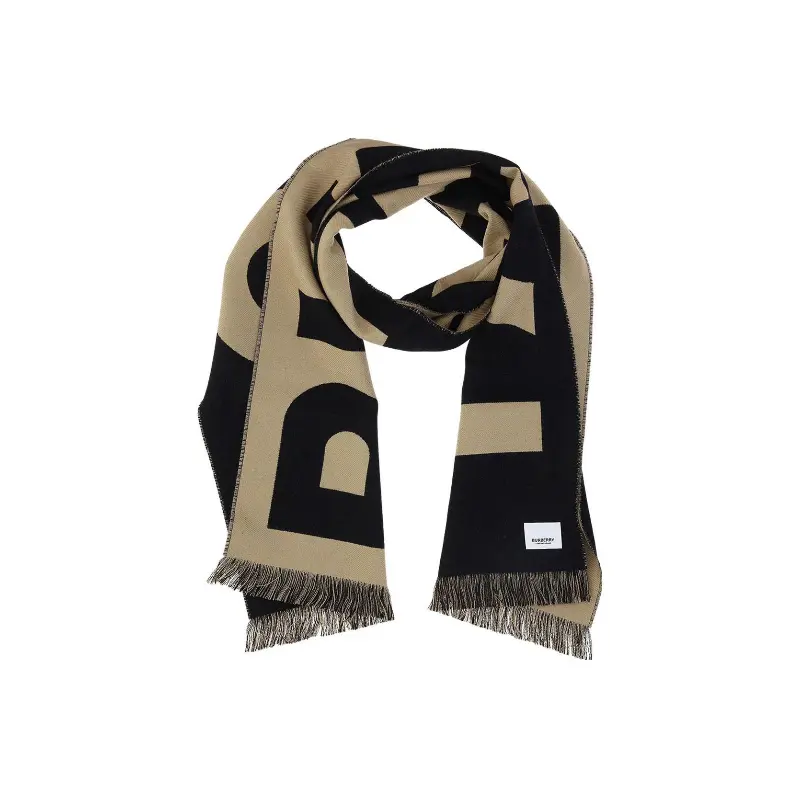 

Burberry Джерси шерстяной шарф с логотипом, Black/Khaki