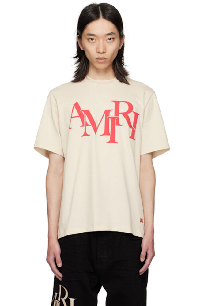

Бежевая футболка Amiri с шахматным узором