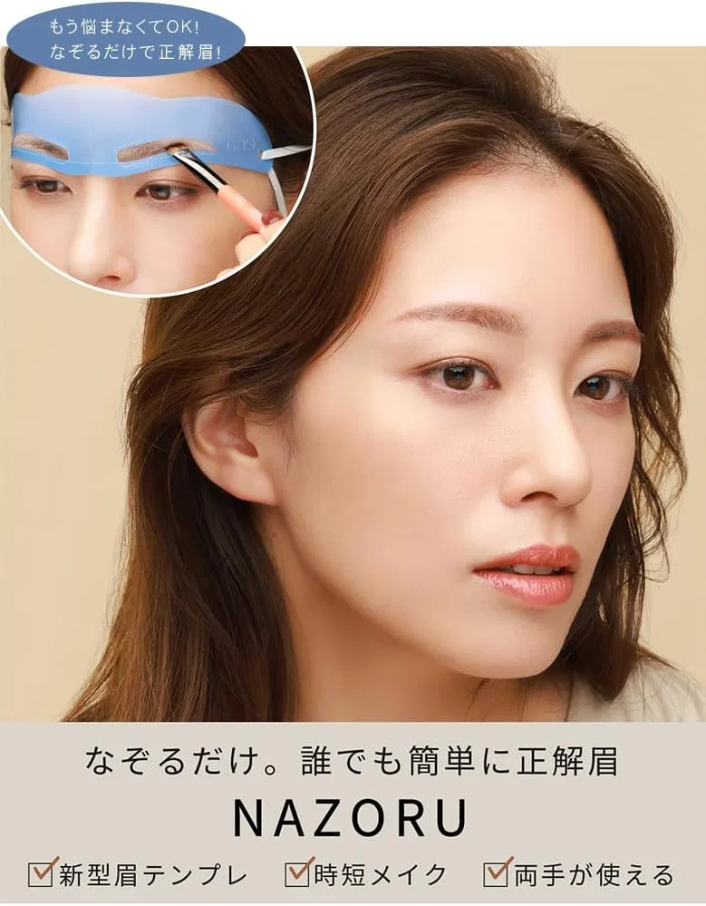 Набор для бровей Eyebrow Template с кистью и пудрой ecaNAZORU, коричневый