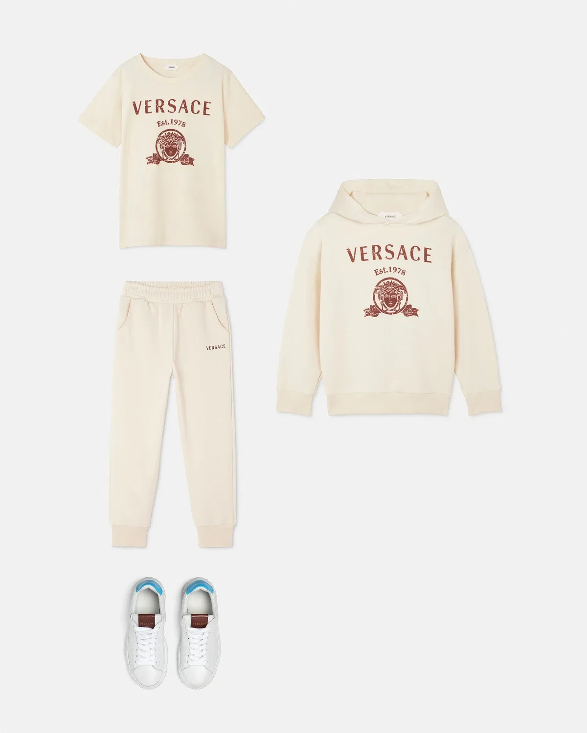 Детские трикотажные спортивные брюки из хлопка с логотипом VERSACE, белый — фото 2