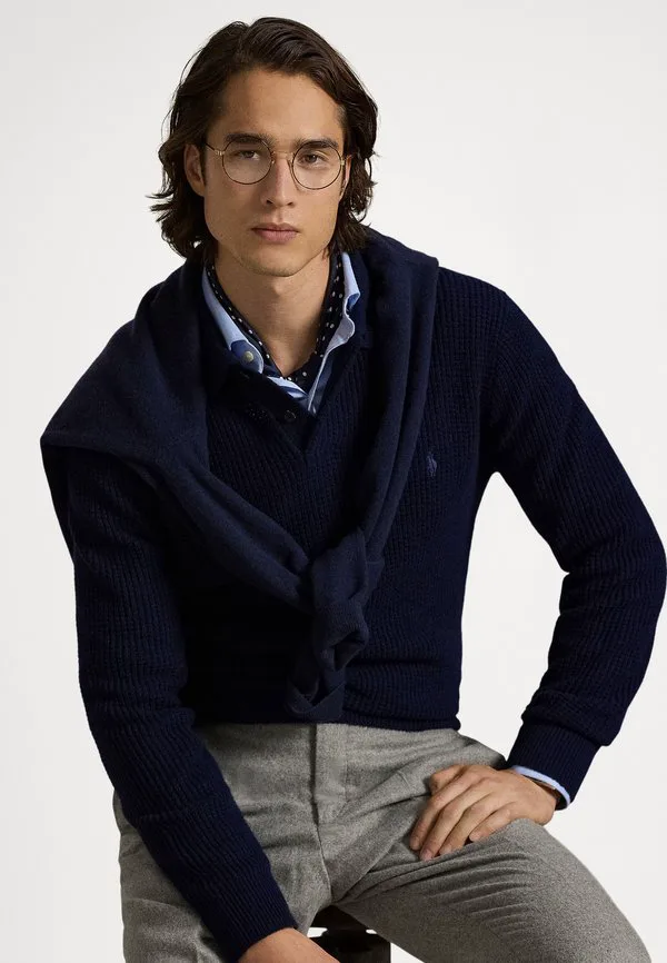 Игровой свитер-поло из фактурной шерсти и хлопка. Polo Ralph Lauren, Hunter Navy — фото 4