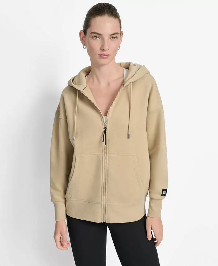 

Женская объемная куртка с капюшоном на молнии с ткаными нашивками DKNY, коричневый/бежевый