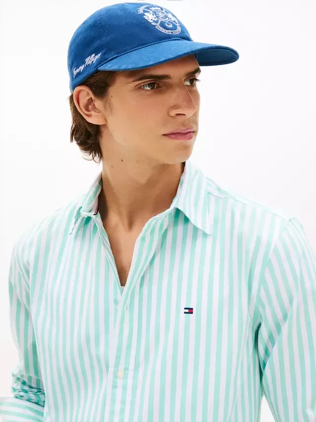 Рубашка в полоску из персикового хлопка Flex стандартного кроя Tommy Hilfiger, Light Green — фото 4