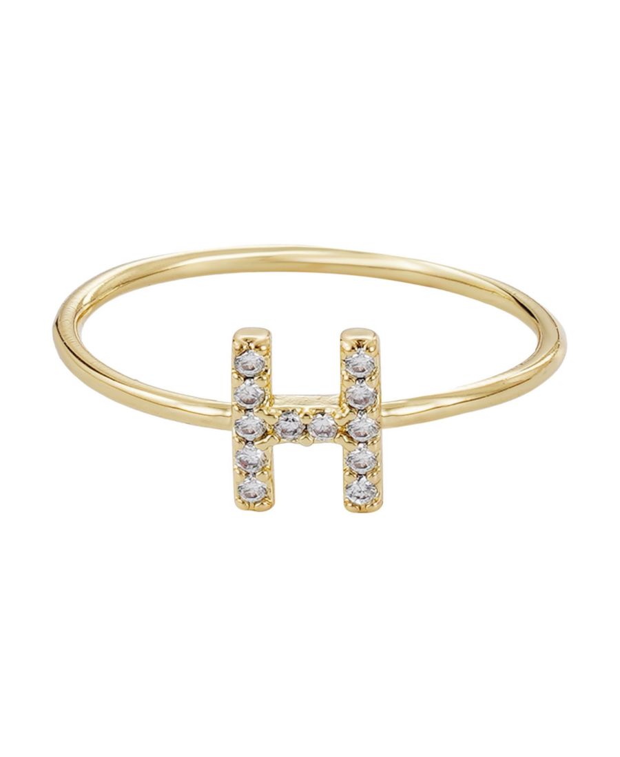 

Золотое кольцо с инициалом, украшенное кубическим цирконием, размер 6 ADORNIA, Gold-H