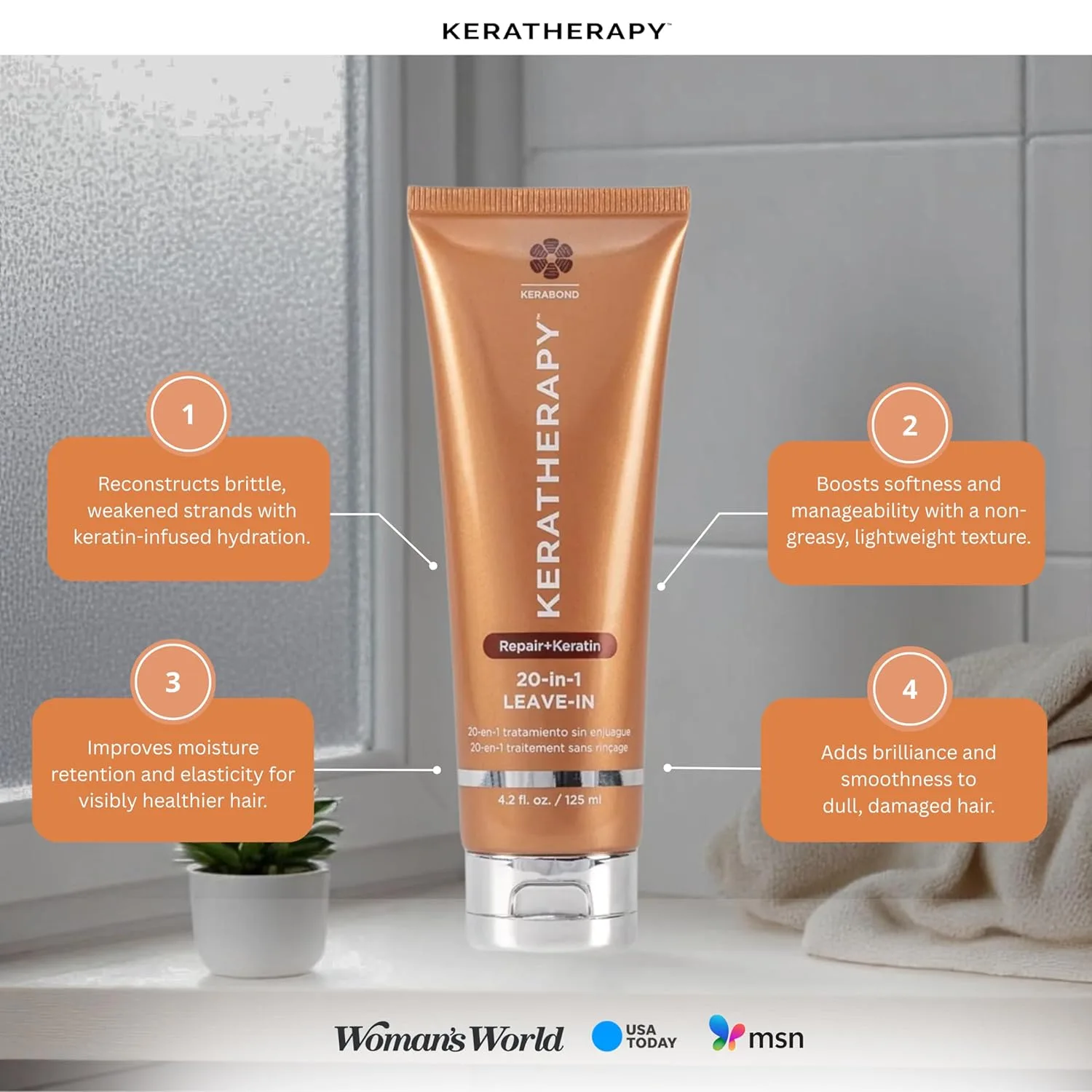 KERATHERAPY Keratin Infused KeratinFIXX 20-in-1 Leave-in, 125 мл - кондиционер несмываемый для гладкости с экстрактом икры и аргановым маслом — фото 4