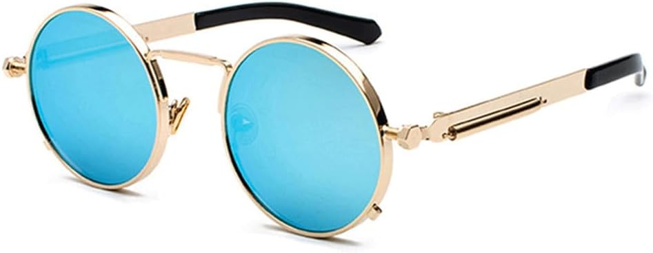 

Панк-солнцезащитные очки для мужчин и женщин, ретро, ​​круглые, в стиле «паровой ковер», маленькие круглые, винтажные, в металлической оправе, очки для вождения KTUCN, Gold Blue
