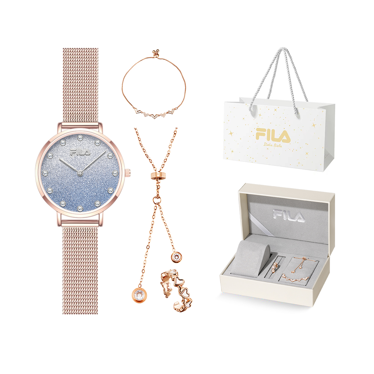 

FILA Часы Wrist Watch Quartz Movement Stainless Steel Strap Gold Dial Women's Watch Love At First Sight Romantic Box