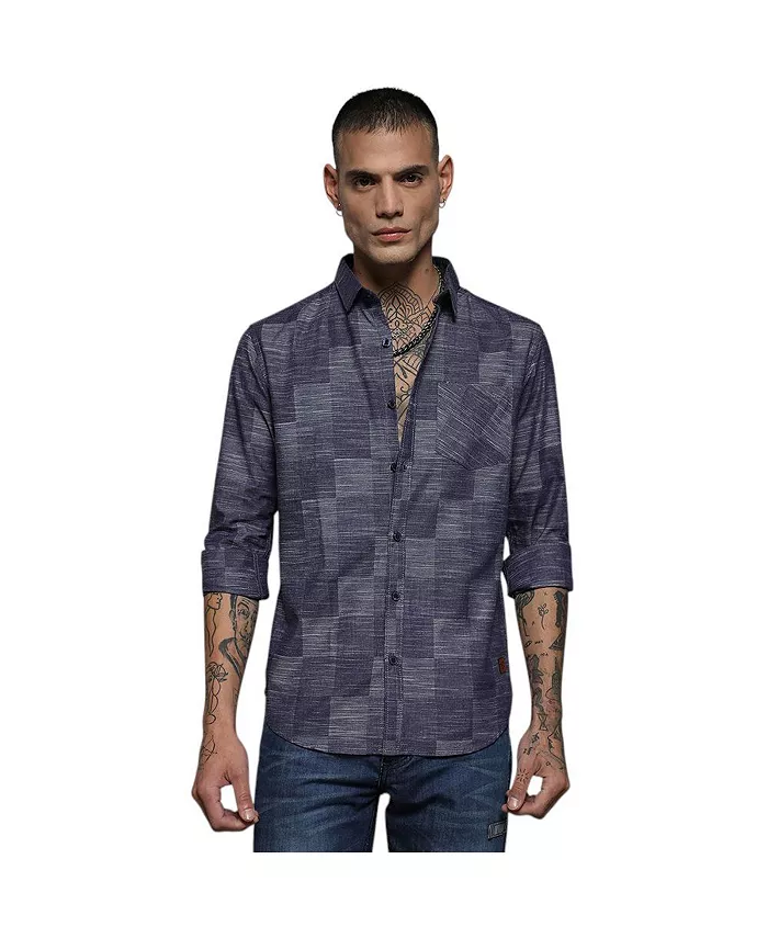

Мужская рубашка из денима в клетку Steel Blue Heathered Campus Sutra, синий