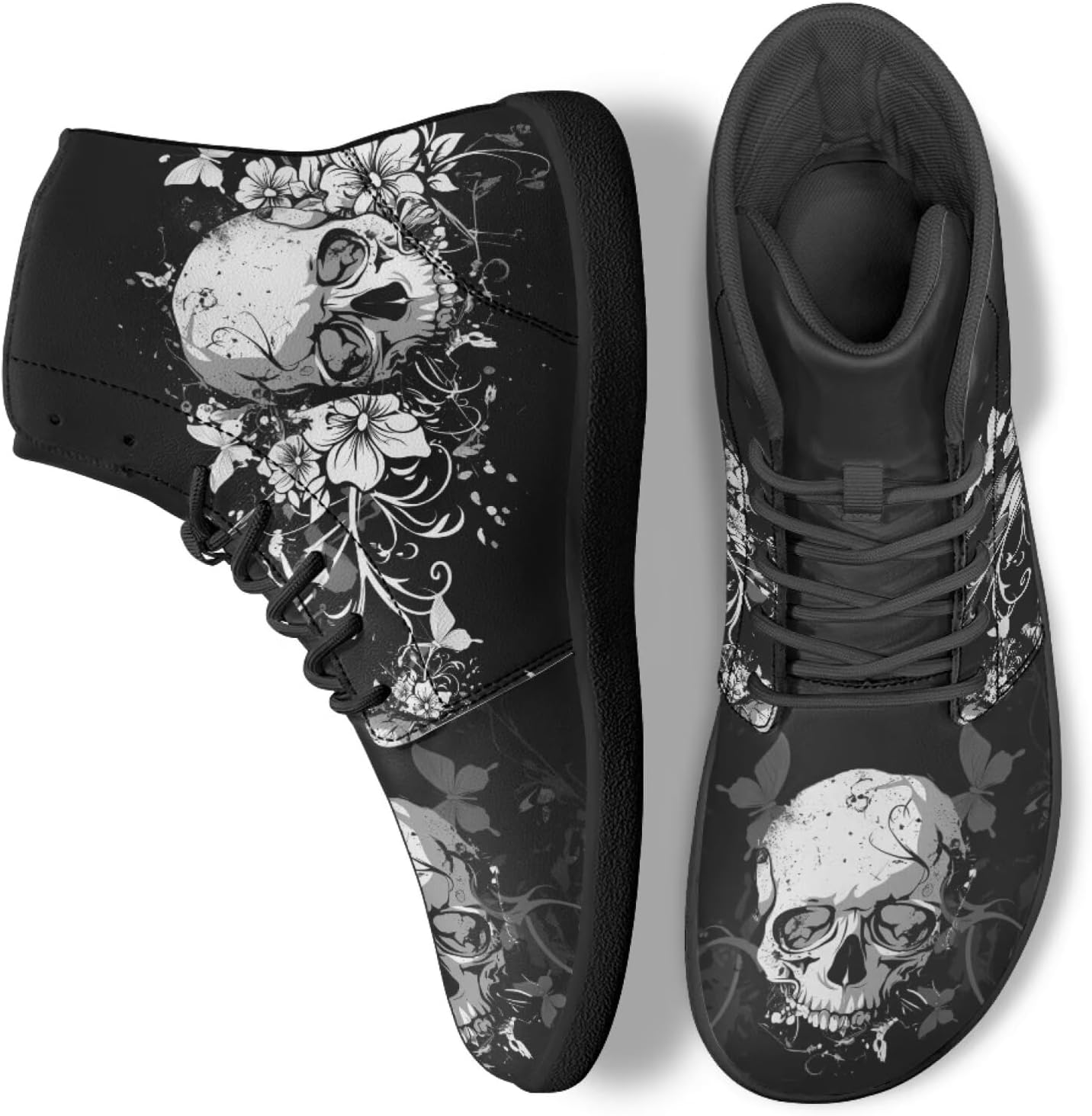 

Кеды с высоким берцем в виде черепа для мужчин и женщин, повседневная обувь для ходьбы, работы и бега Ecaestolph, черный