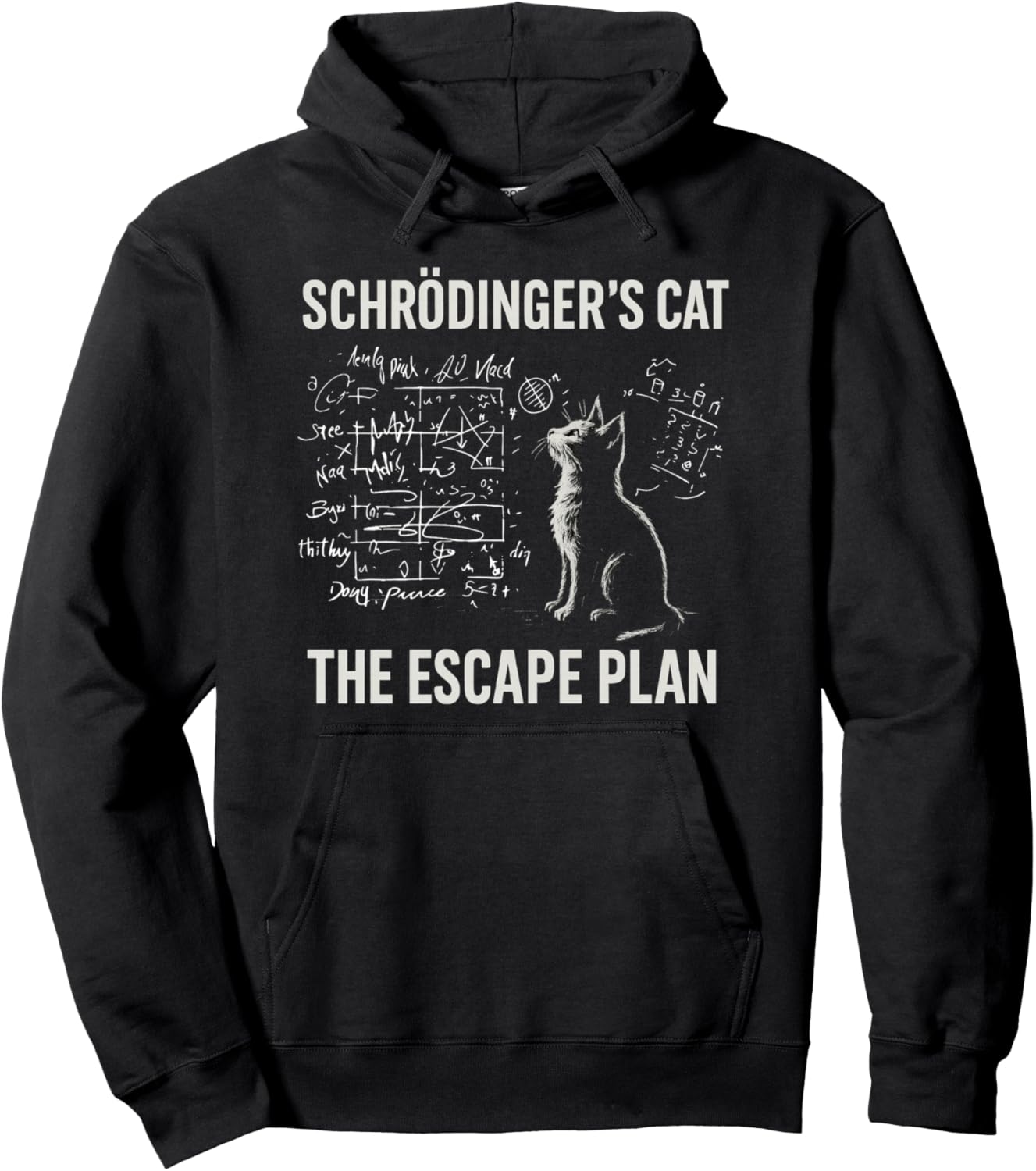 

Толстовка с капюшоном и шуткой по физике: План побега кота Шредингера Schrodinger'S Cat Escape Plan Shirt, черный