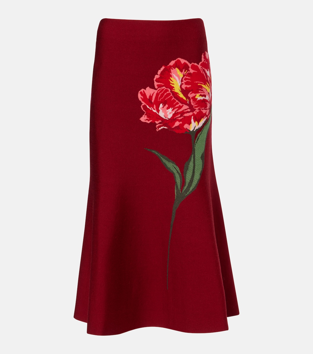 

Юбка миди из хлопка и шерсти с цветочным жаккардом Carolina Herrera, Garnet Multi
