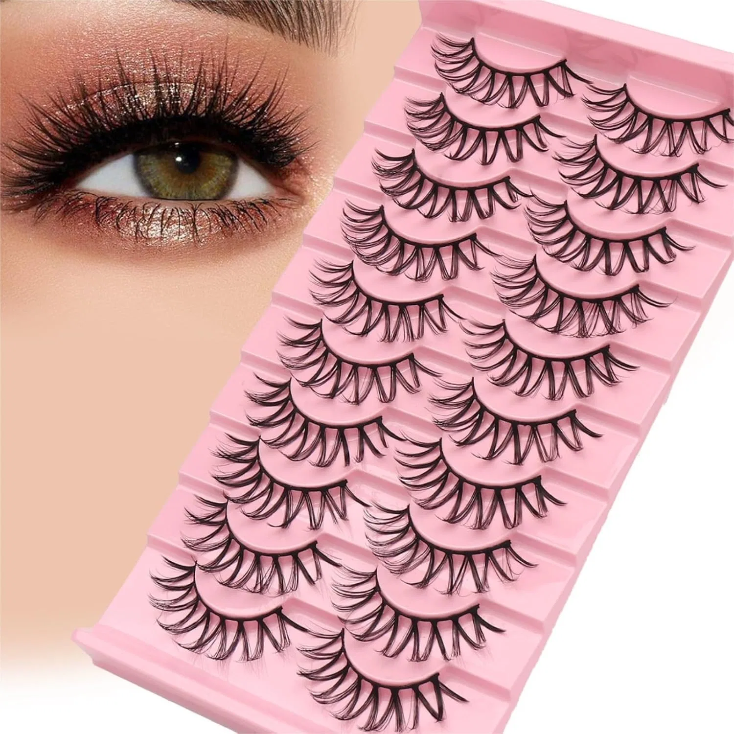 Интегрированные ресницы с жесткой ножкой, натуральные густые вьющиеся, 10 пар, VALCLA, черные — фото 4