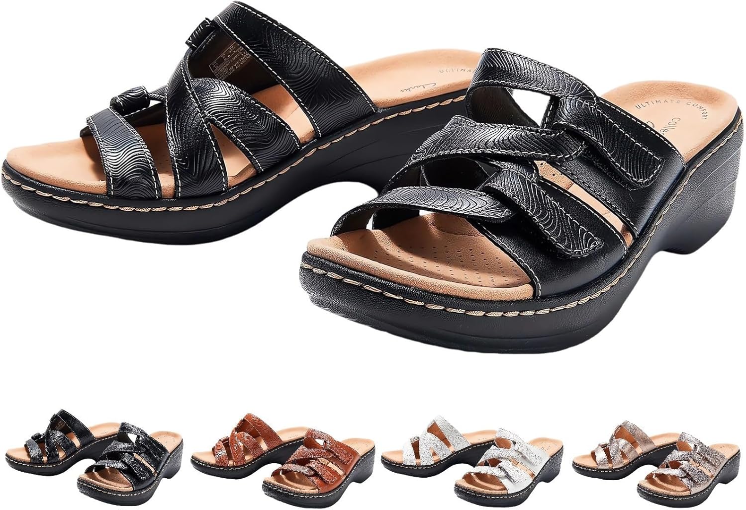 

Женские ортопедические сандалии с застежкой из искусственной кожи, на танкетке, с открытым носком, широкой подошвой, ортопедические тапочки, противоскользящие, удобные для ходьбы, ретро-шлепанцы для ношения весь день Generic, черный