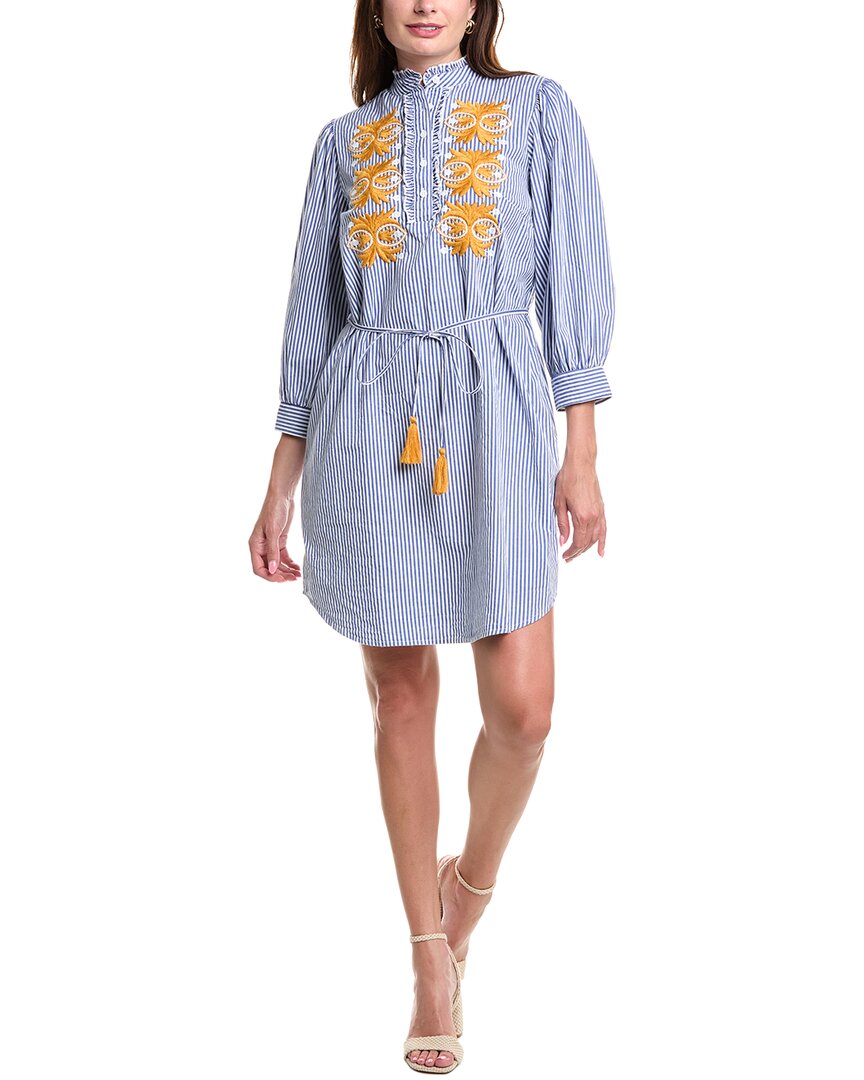 

Джулия Джордан Вышитая Поплиновая Сорочковая Юбка-платье Julia Jordan, синий