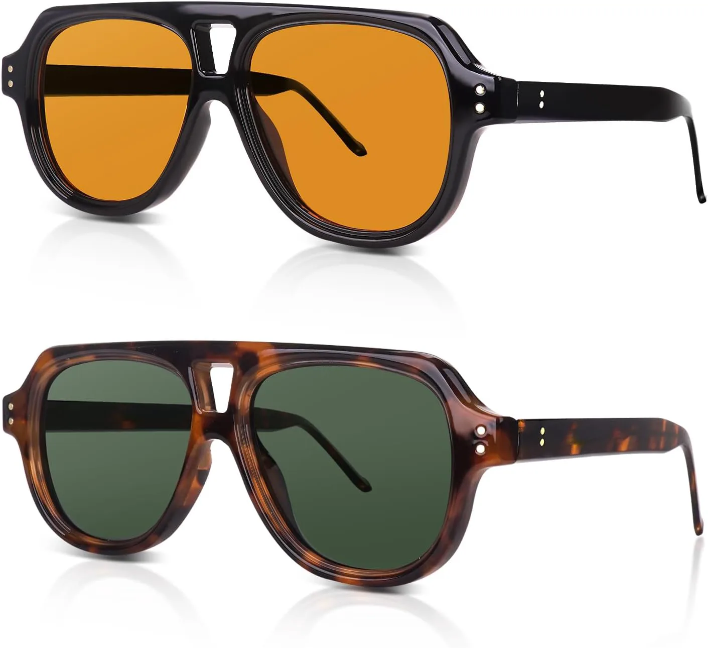 

Солнцезащитные очки DrRelax Retro Square Aviator для женщин в стиле 70-х, с плоской оправой и поляризованными линзами, 2 Pack-leopard Greyish Green/Yellow