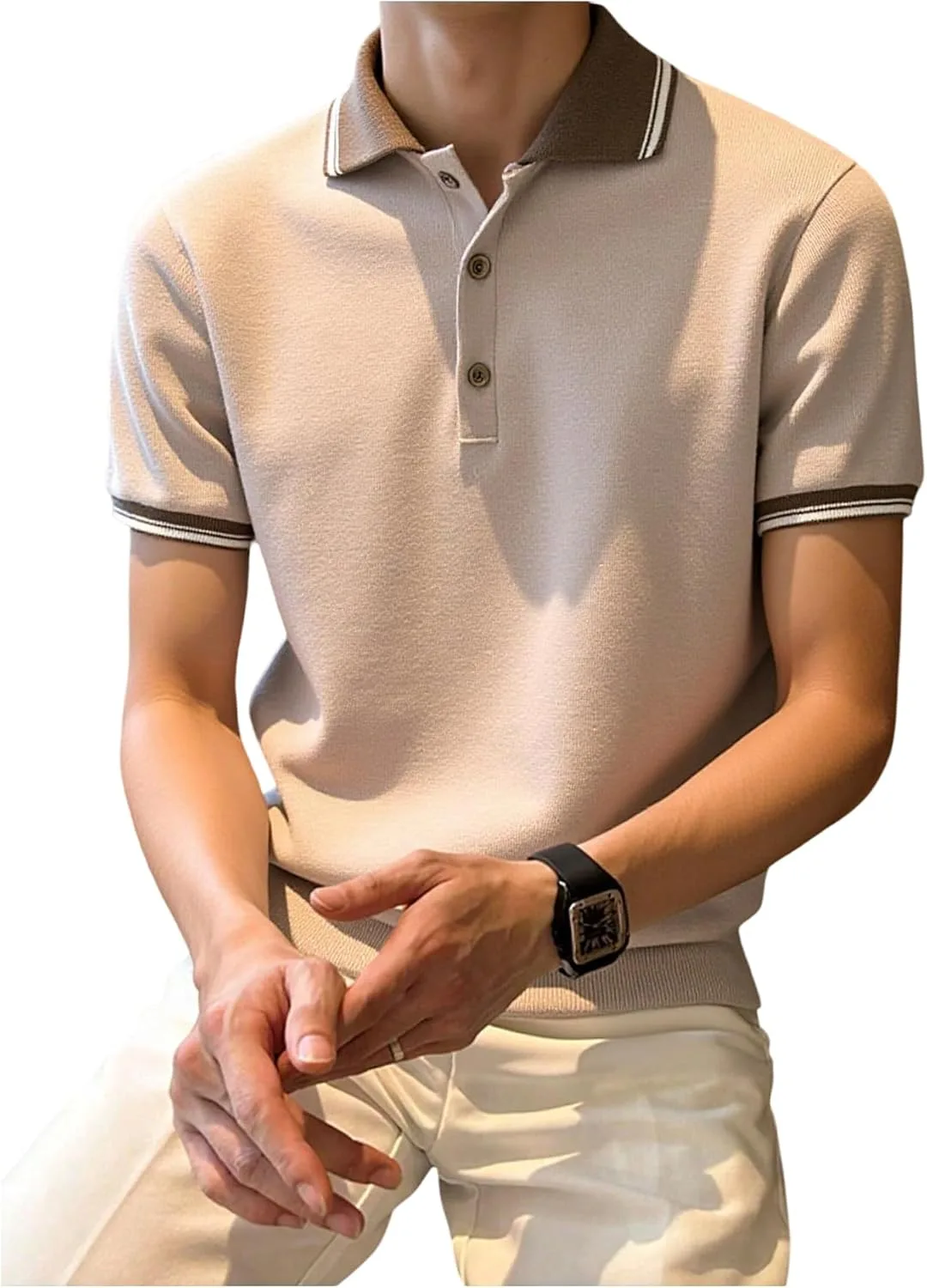 

SOLY HUX мужской короткий рукав вязаный свитер с воротником