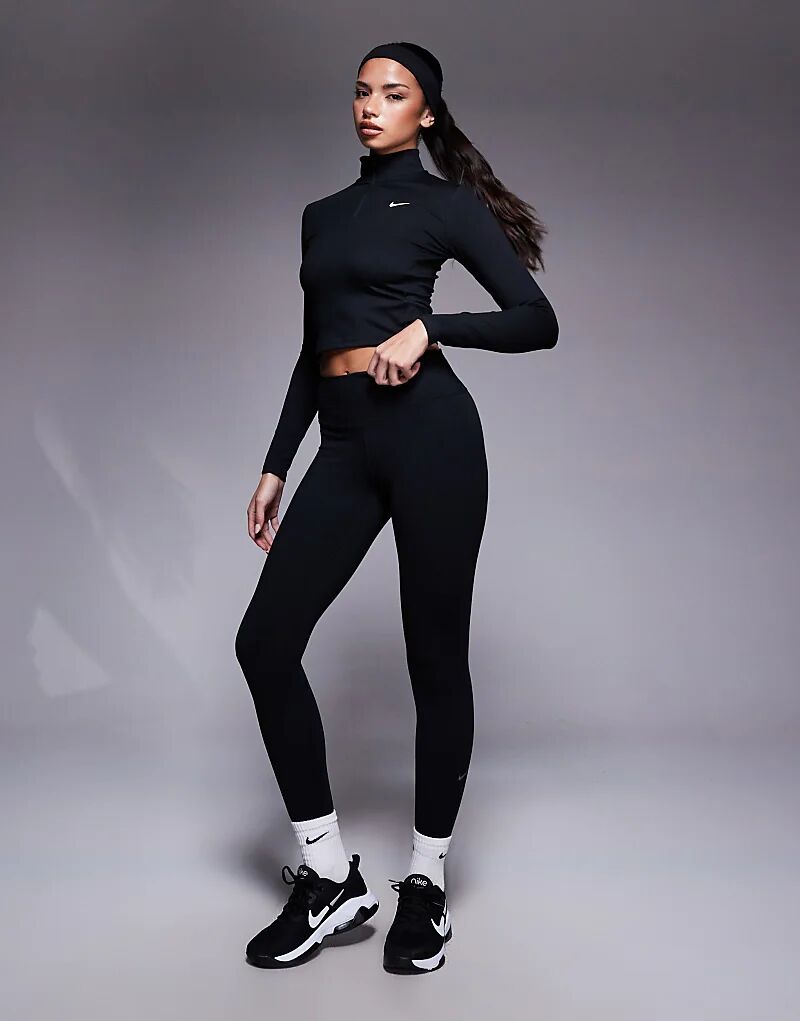 Облегающий лонгслив с длинными рукавами и застежкой-молнией Nike One Training черного цвета — фото 2