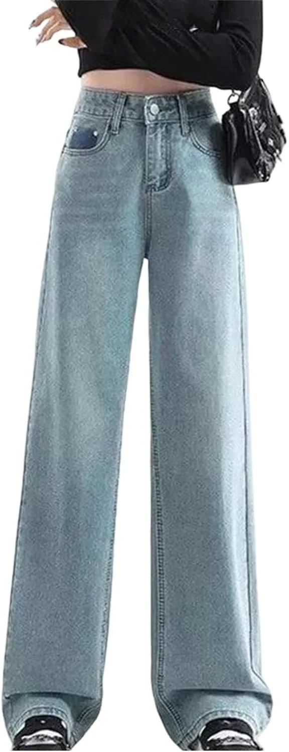 Женские джинсы baggy с высокой талией, свободные wide leg, casual