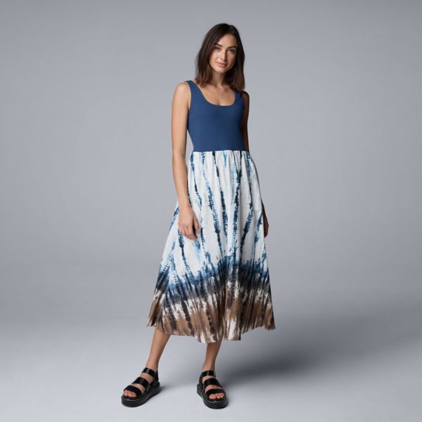 

Женское платье макси из смешанной техники Simply Vera Vera Wang, цвет blue double dip dye