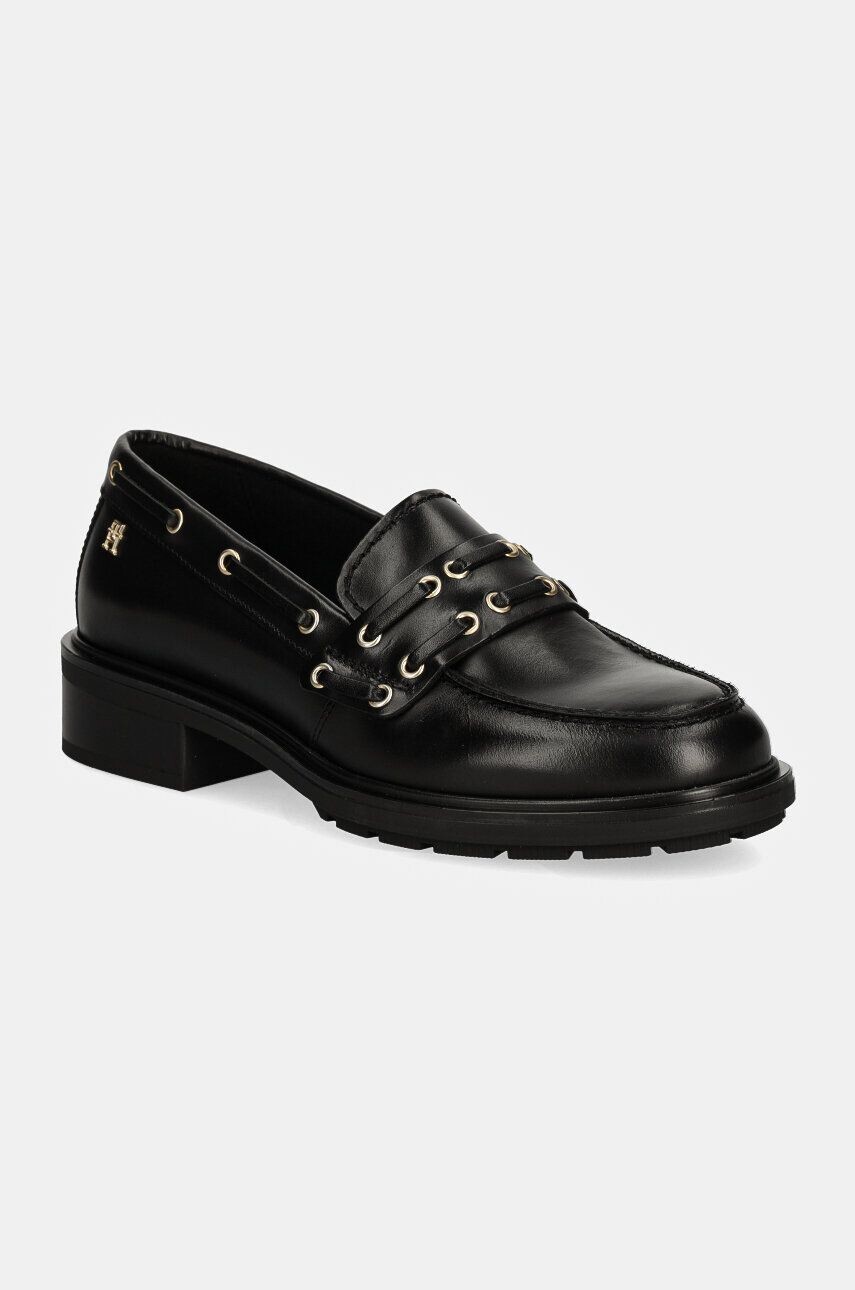 Кожаные лоферы Tommy Hilfiger NAUTICAL LEATHER LEATHER LOAFER, черный