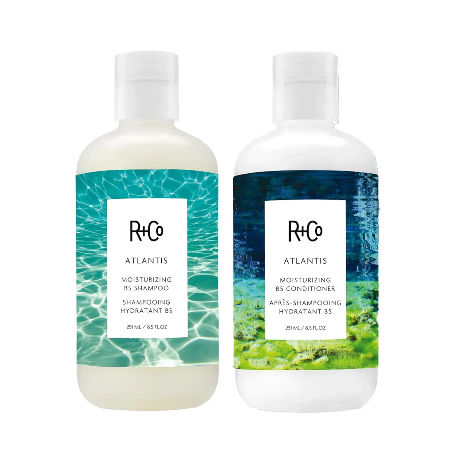 Набор шампунь и кондиционер r+co atlantis moisturizing b5 для глубокого увлажнения и восстановления сухих и поврежденных волос, 8,5 унций (2 шт) 251 мл (2 шт.)
