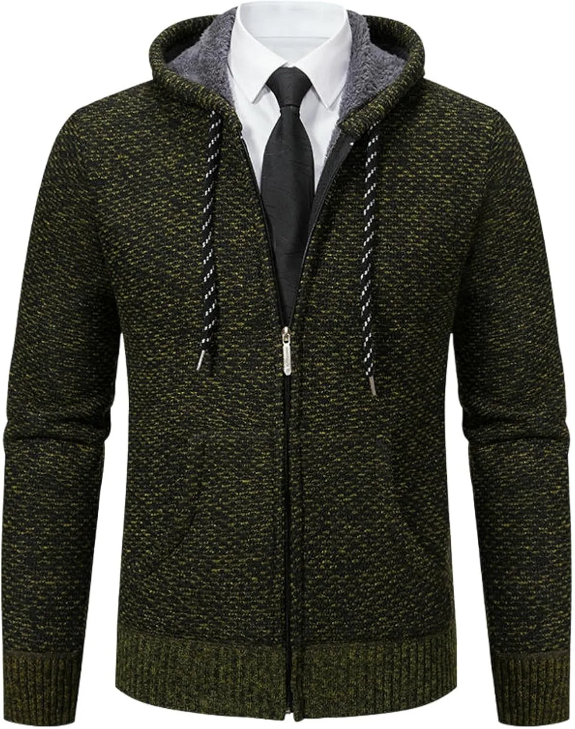 

Мужской вязаный кардиган с капюшоном на флисе MUFURONG