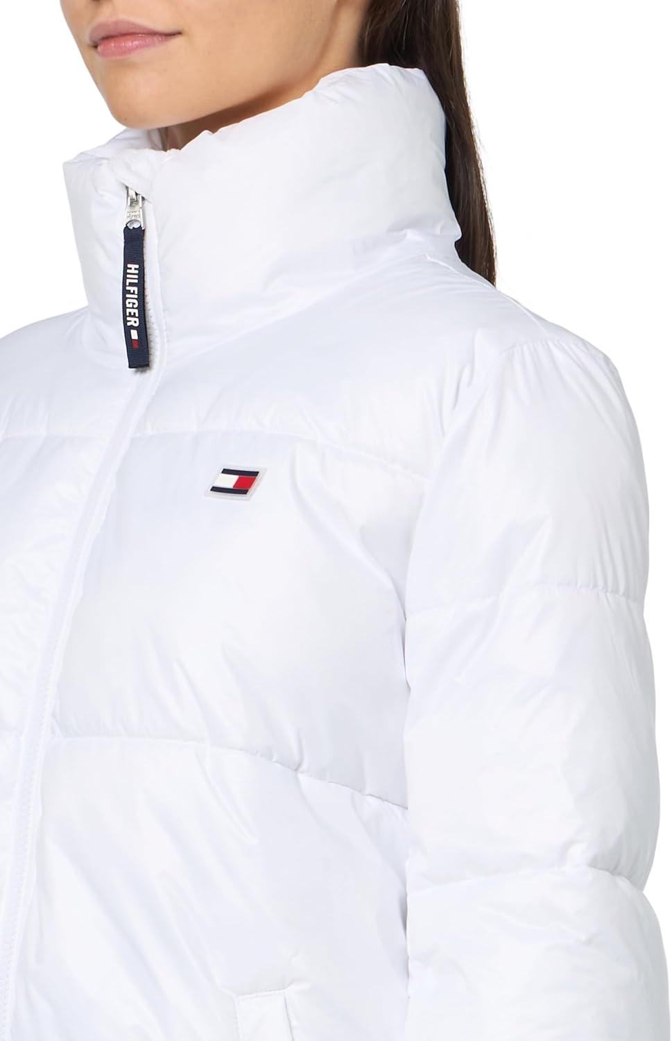 Женское стеганое пальто Tommy Hilfiger с застежкой-молнией и воротником-стойкой, Shiny White — фото 3