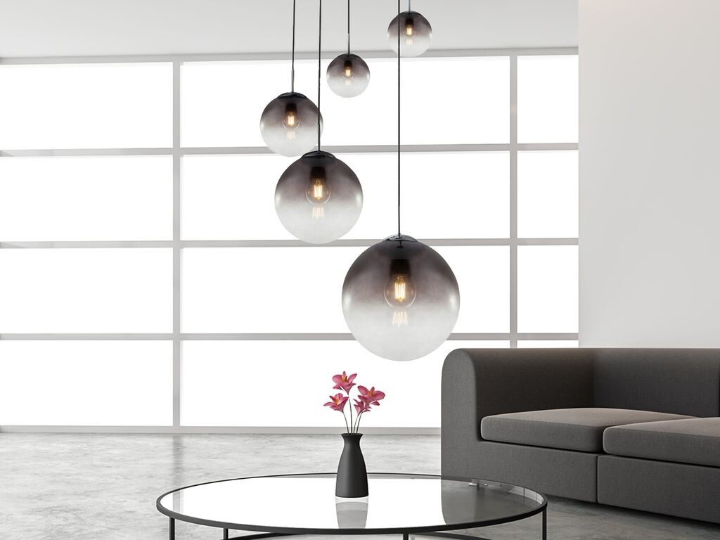 

Светодиодные кухонные светильники для подвешивания над обеденным столом, 5 стеклянных шариков, дымчатое стекло, мультилампочка meineWunschleuchte