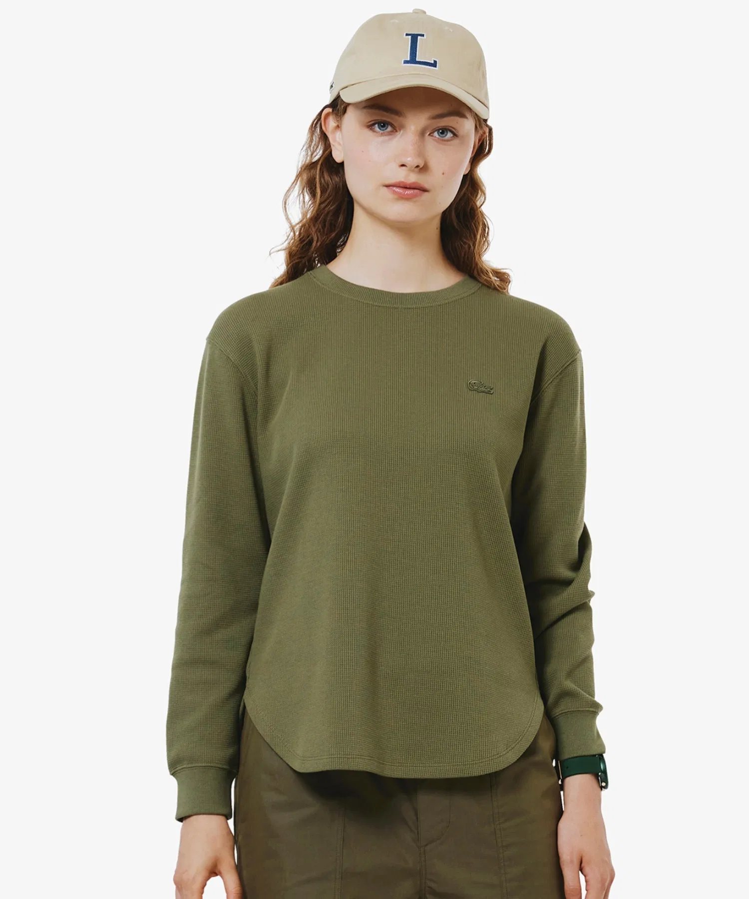 Футболка LACOSTE с длинным рукавом, вафельный трикотаж, эффект омбре, белая