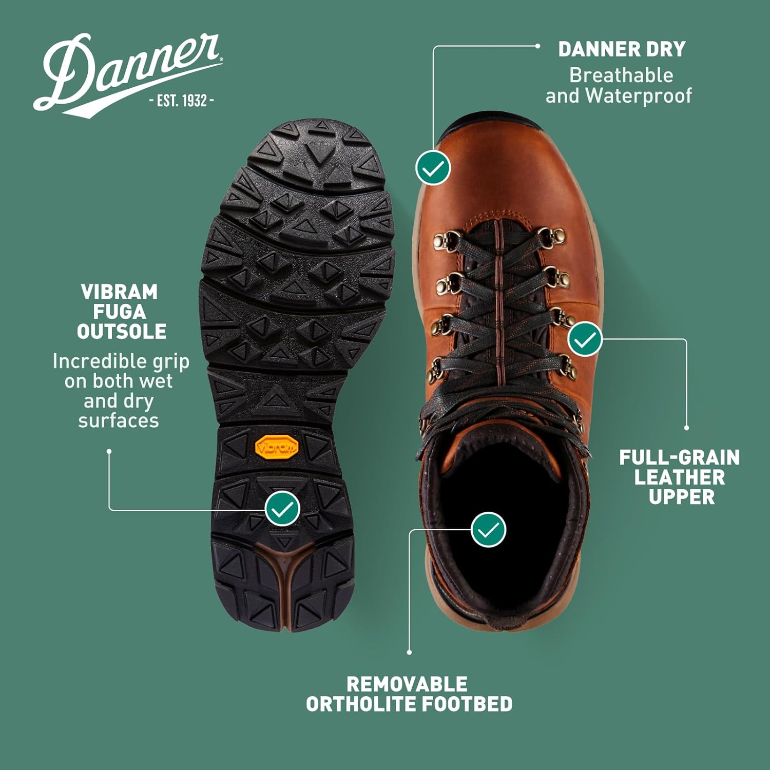Водонепроницаемые туристические ботинки Danner Mountain 600 для мужчин - легкий, прочный верх, дышащая подкладка, стелька с тройной плотностью и подошва Vibram с отличным сцеплением, коричневый — фото 4