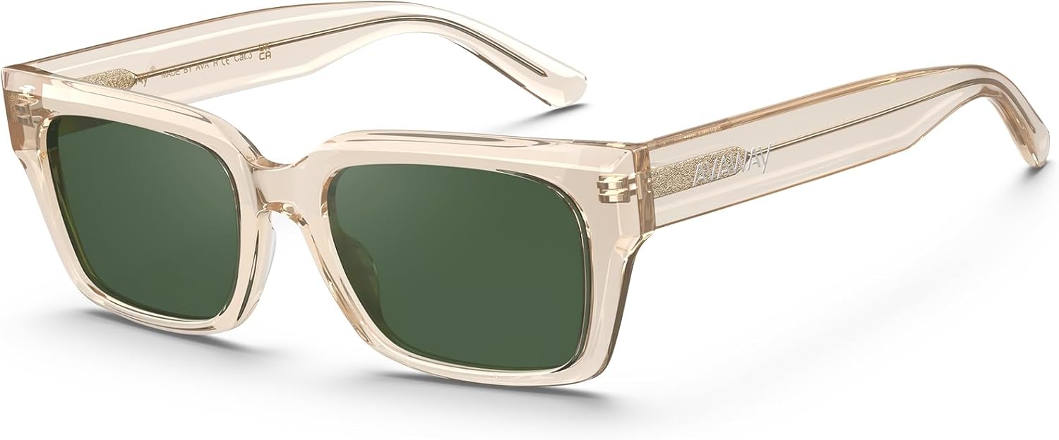 

Солнцезащитные очки AVAWAY массивной прямоугольной формы для мужчин и женщин, поляризованные, модные, с большой ацетатной оправой и защитой от УФ-излучения UV400, для вождения, C05: Crystal Champagne / Green Lens