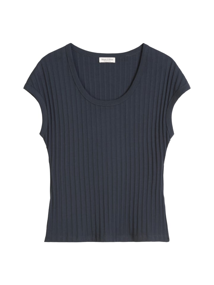 

Узкая футболка с ажурным узором темно-синего цвета Marc O'Polo, Синий, Узкая футболка с ажурным узором темно-синего цвета Marc O'Polo