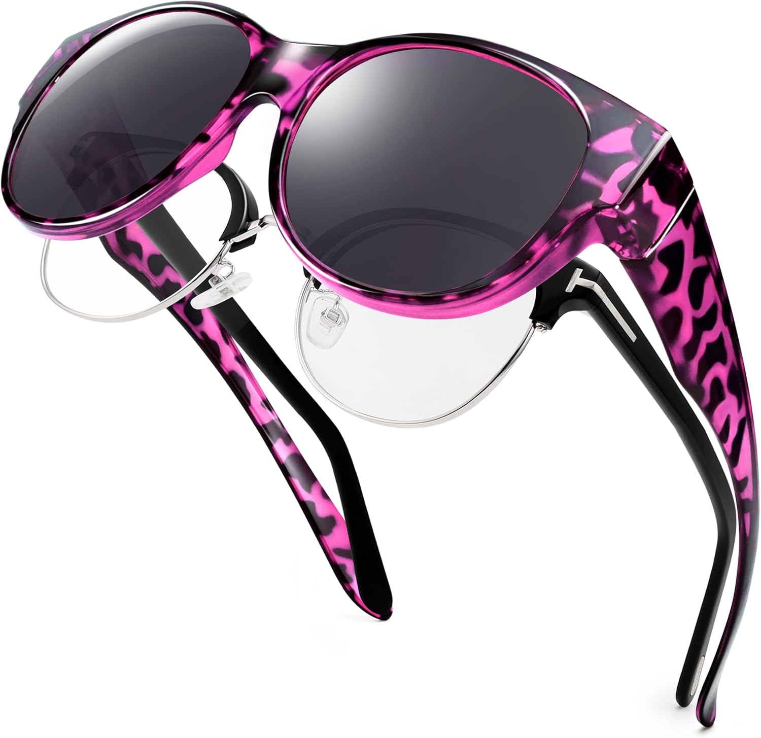 

Поляризованные солнцезащитные очки поверх обычных очков для женщин, солнцезащитные очки-«кошачий глаз», модные солнцезащитные очки с защитой от УФ-излучения UV400 Paukis, P09 Glossy Purple Tortoise/Grey Lens