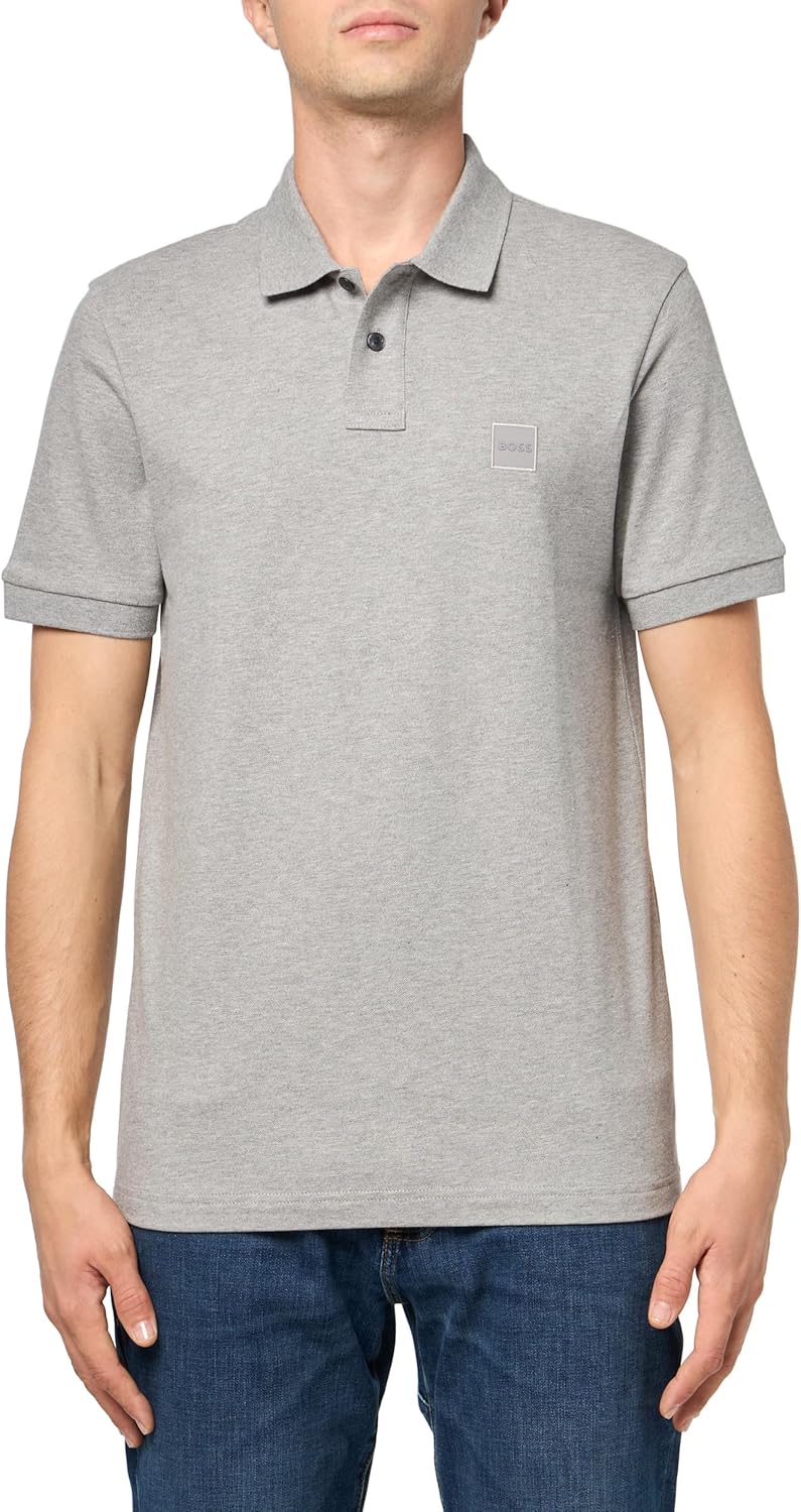 

BOSS Мужская поло с квадратным логотипом Slim Fit Pique, Moonrock Grey, Серый, BOSS Мужская поло с квадратным логотипом Slim Fit Pique, Moonrock Grey