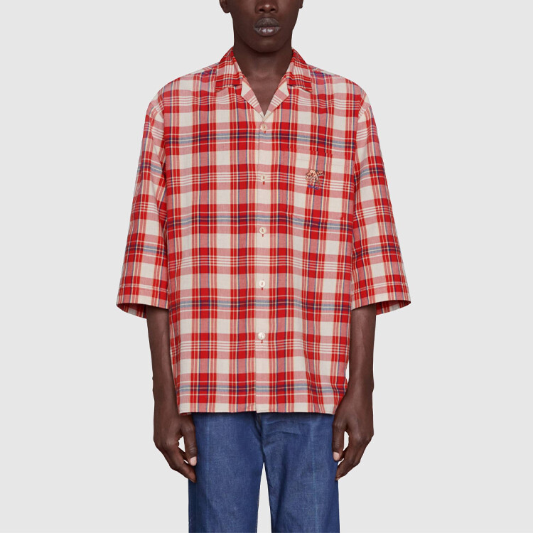 Рубашка мужская Gucci, классическая, красная — фото 2