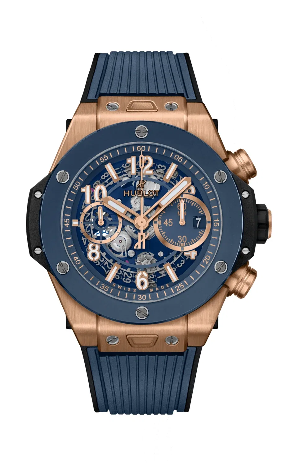 БИГ БЭНГ УНИКО КИНГ ГОЛД СИНЯЯ КЕРАМИКА 44 ММ - 421.OL.5180.RX HUBLOT, золотой