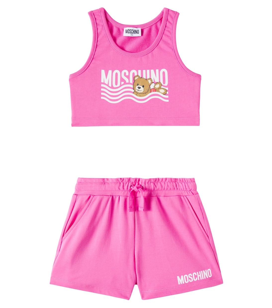

Комплект из хлопкового джерси Teddy Bear: рубашка и шорты Moschino Kids, Azalea Pink