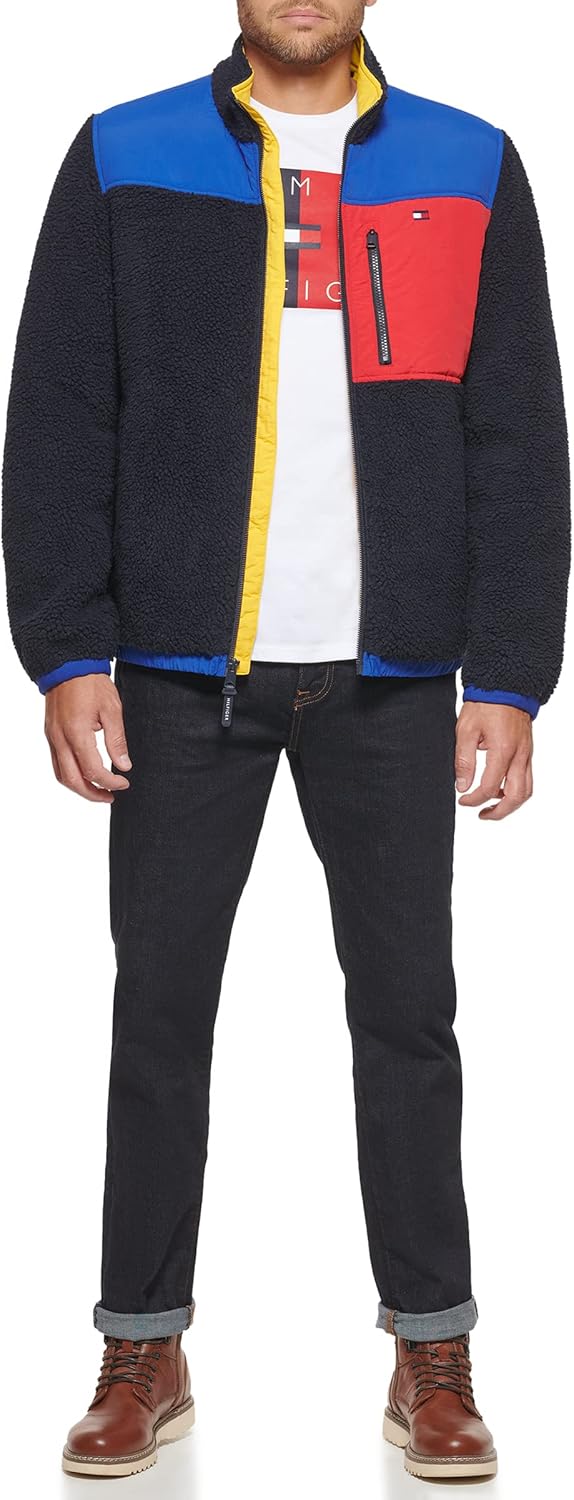 Мужская куртка Tommy Hilfiger Contrast Sherpa с воротником-стойкой, Navy — фото 2