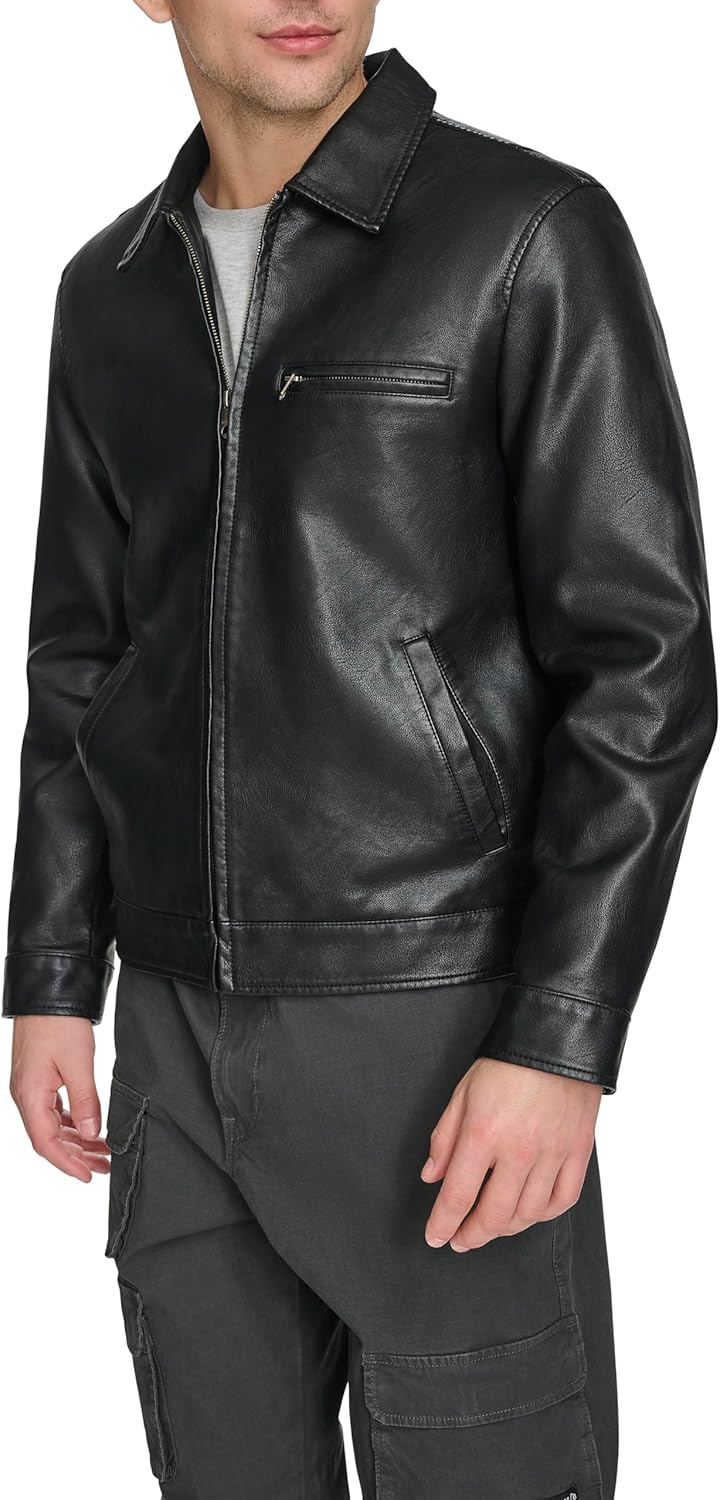 Мужская куртка-гонщица Levi's из искусственной кожи с отложным воротником, Black Chest Zip — фото 3