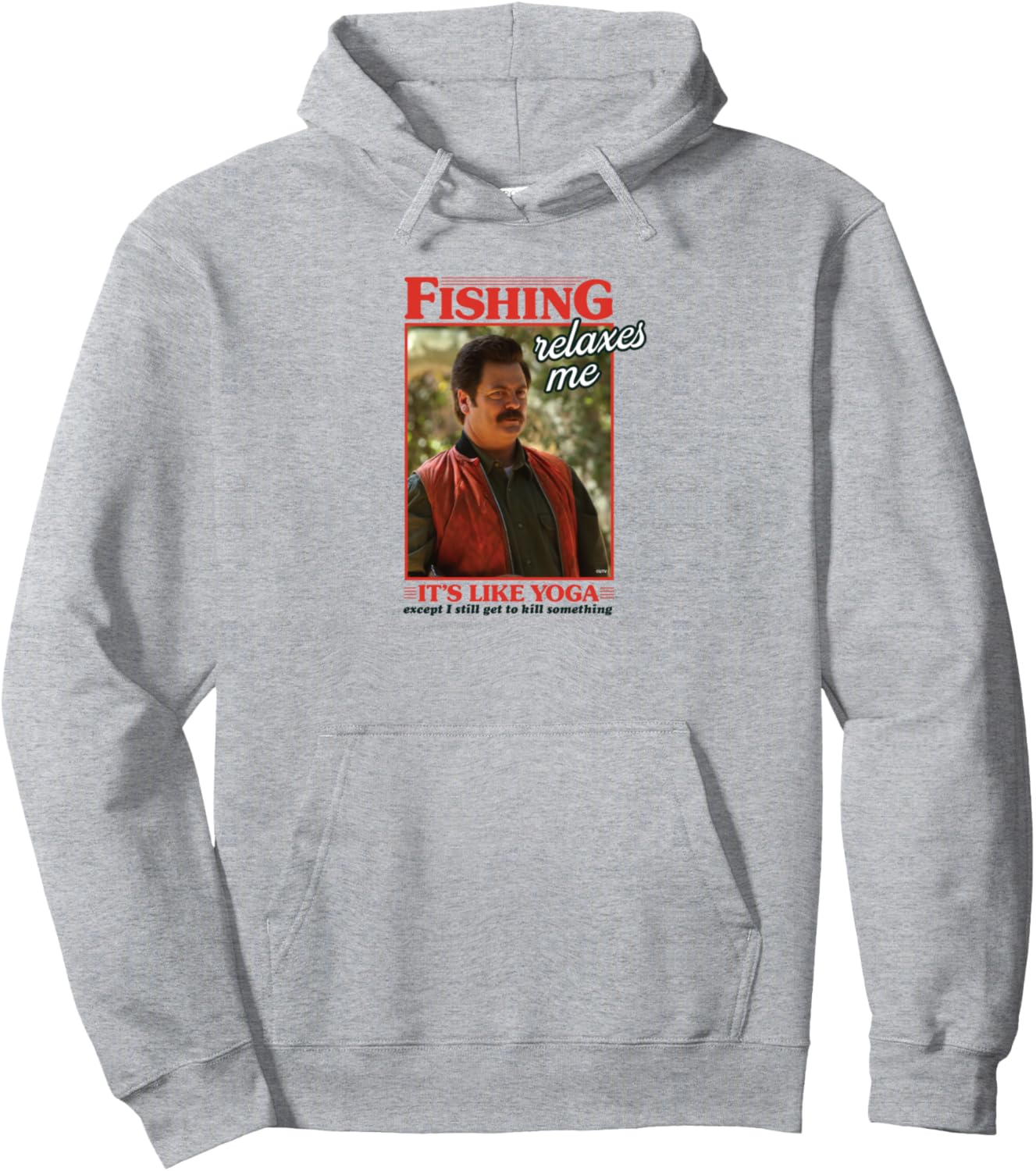 

Худи с изображением Рона Свонсона, рыбалки и отдыха, серое, из серии Парки и зоны отдыха Nbc