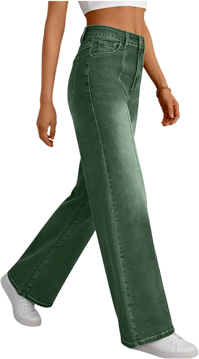 Джинсы свободные с высокой талией, Army Green — фото 4